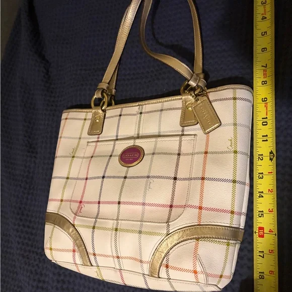 Coach Cream and Gold Plaid Tote - Picture 2 of 3
